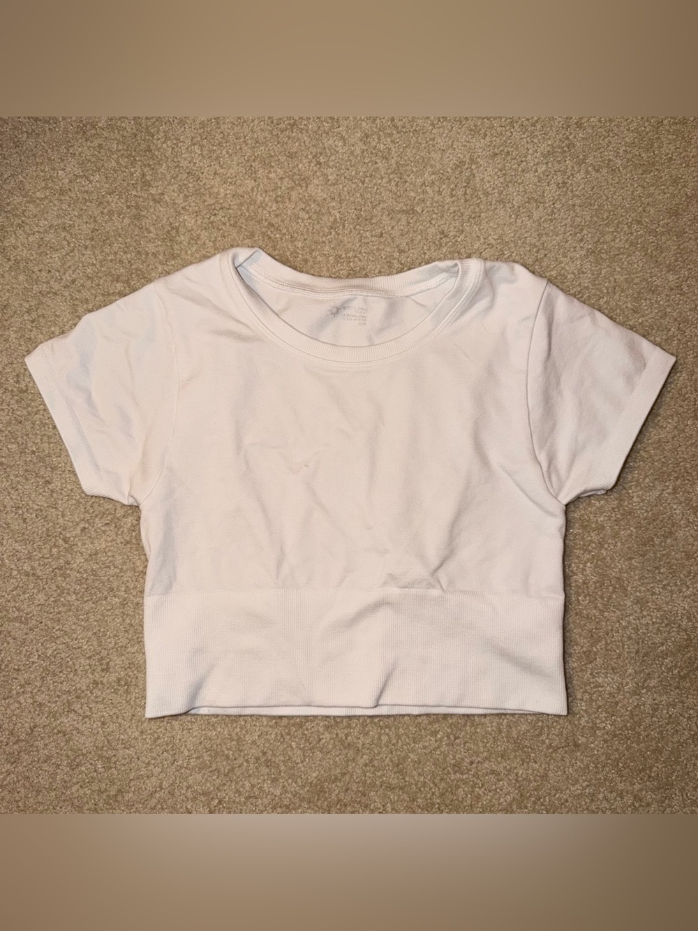 Aerie Cropped Short Sleeve Ribbed White Top